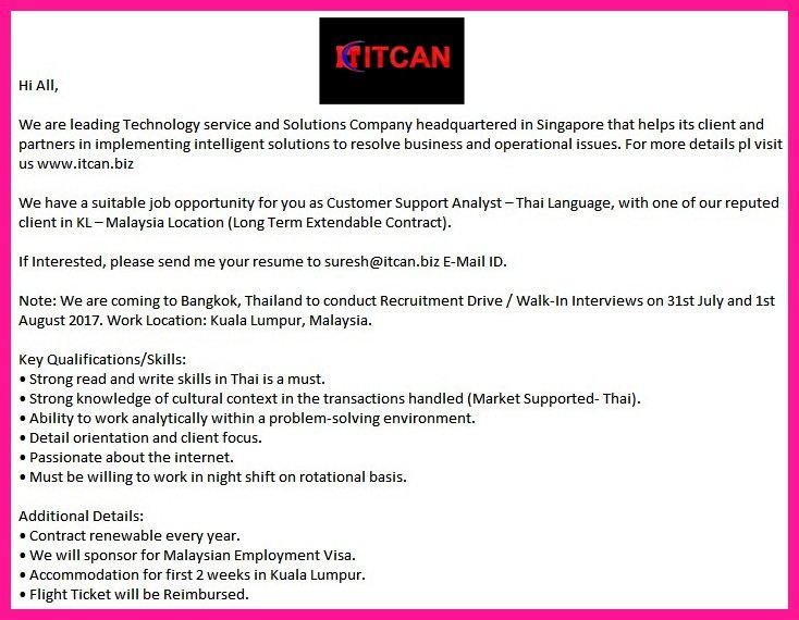 Customer Support Analyst – Thai Language